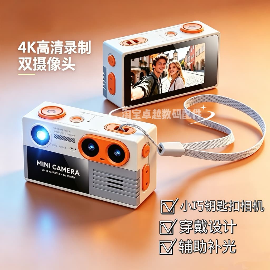 Câmera de polegar de lente dupla 4K HD Mini Retro Campus Estudante Câmera Digital Flip Screen Travel volg