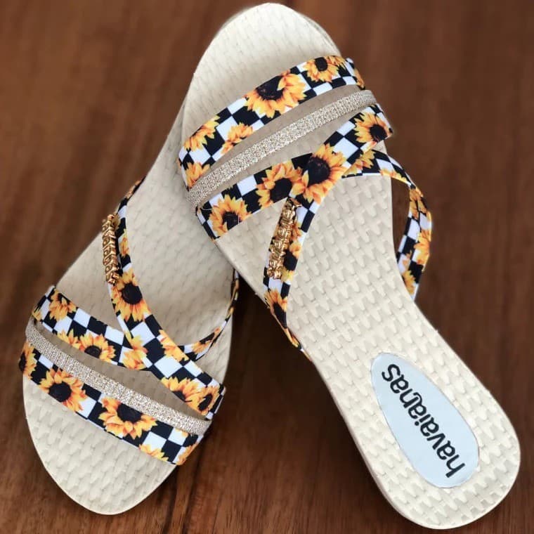 Rasteirinha Liz Feminina Sandália com Tiras Estampadas Confortável Promoção