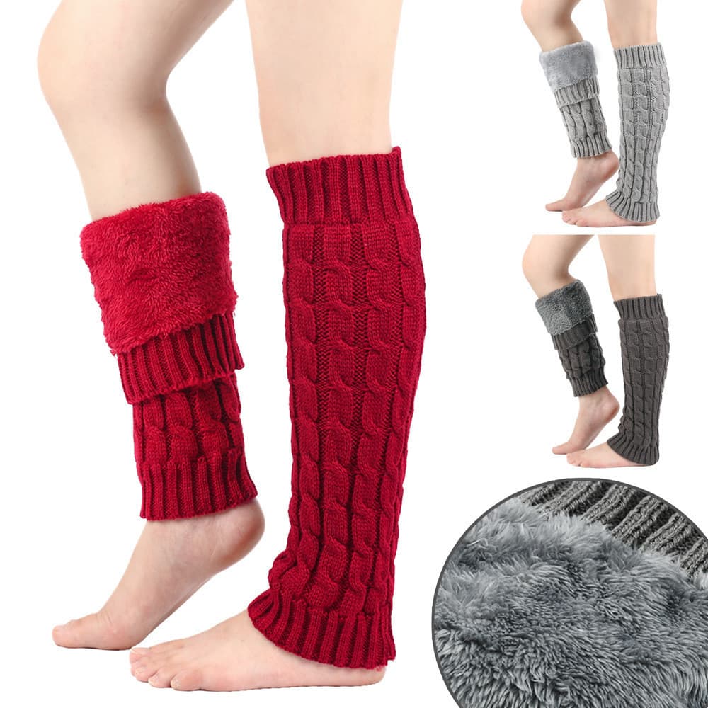 Aquecedores de pernas de lã forrados com fleece, meias quentes para mulheres, aquecedores acessórios de inverno