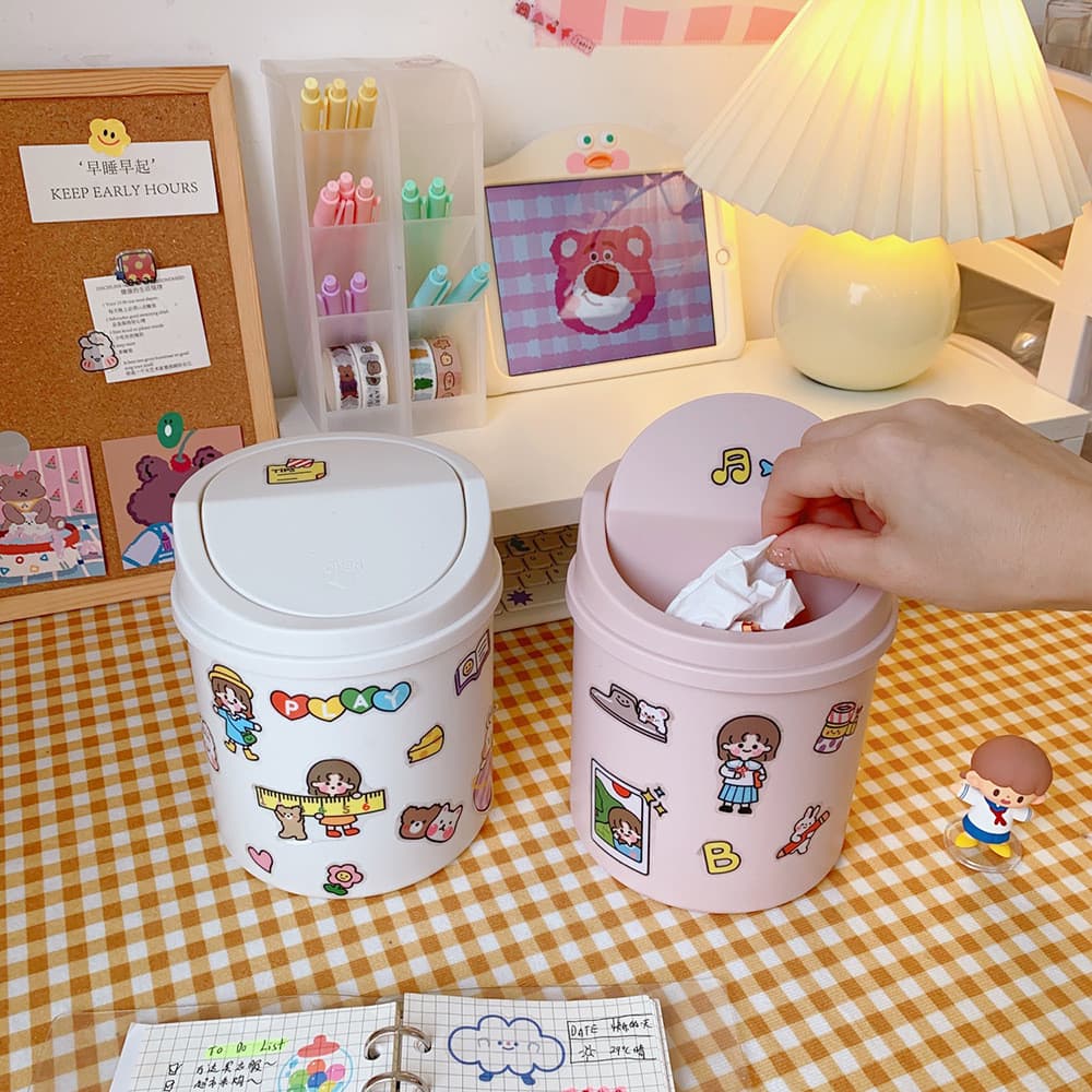 Evento presente estilo Desktop pequena lata de lixo tubo menina coração novo estilo armazenamento quarto bonito com tamp