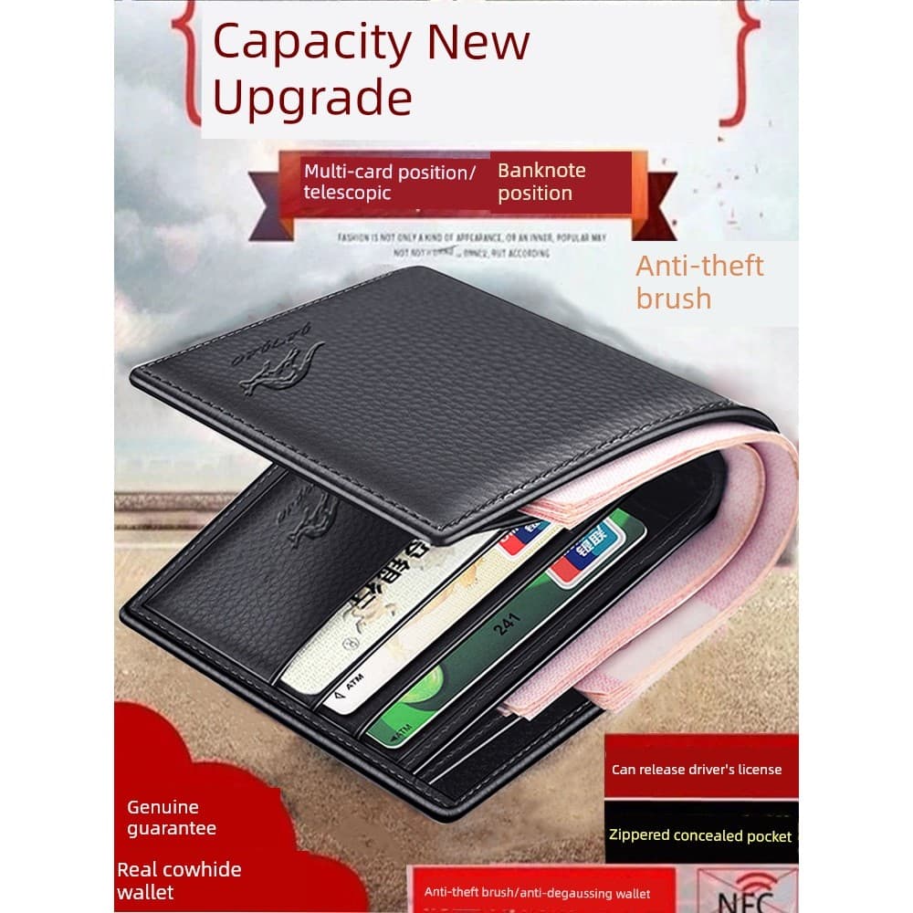carteira masculina carteira masculina com ziper Carteira masculina canguru de couro genuíno curto com Slot para vários c