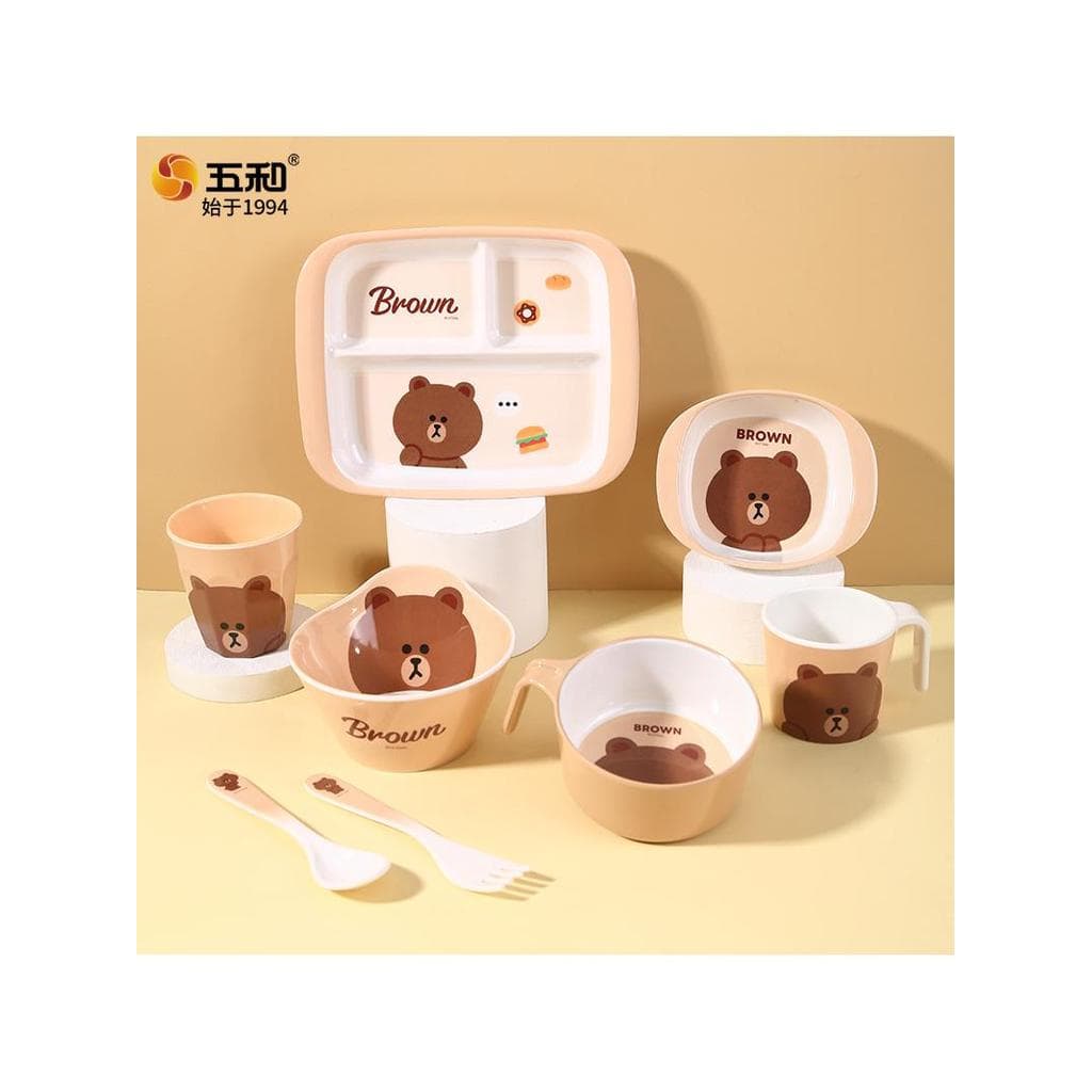 Talheres de melamina infantil urso marrom, alto valor, resistente a choques, Anti-escaldante, compartimento infantil de