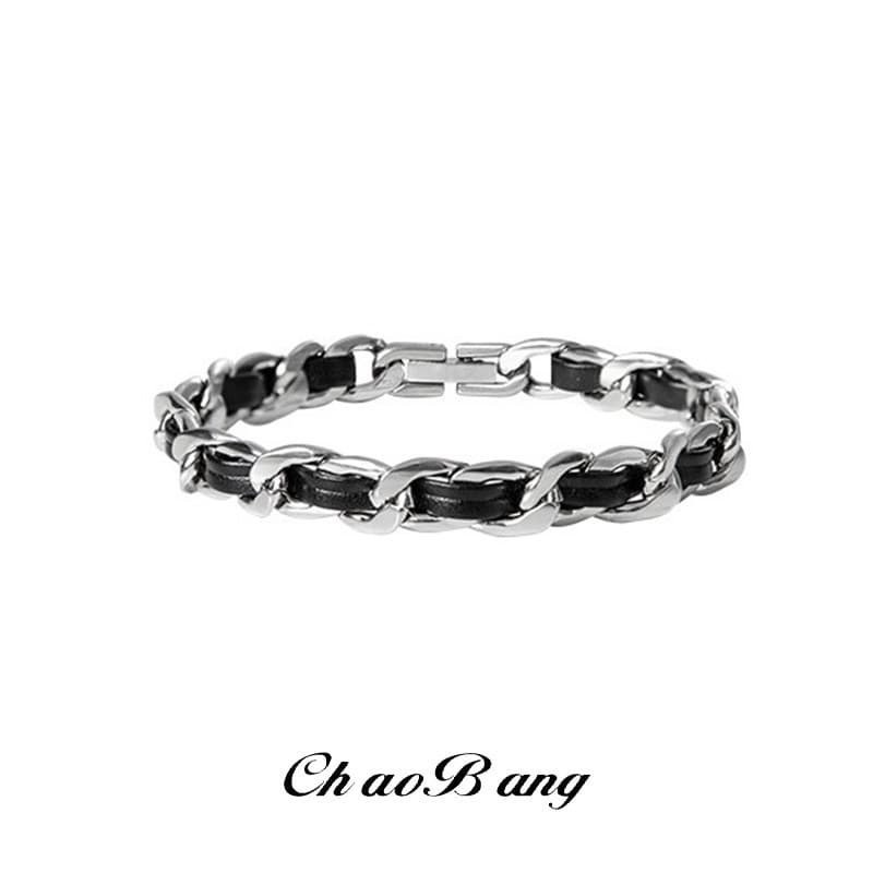 pulseira masculina pulseira Pulseira de couro de aço de titânio masculina na moda high-end personalidade nicho Design pu