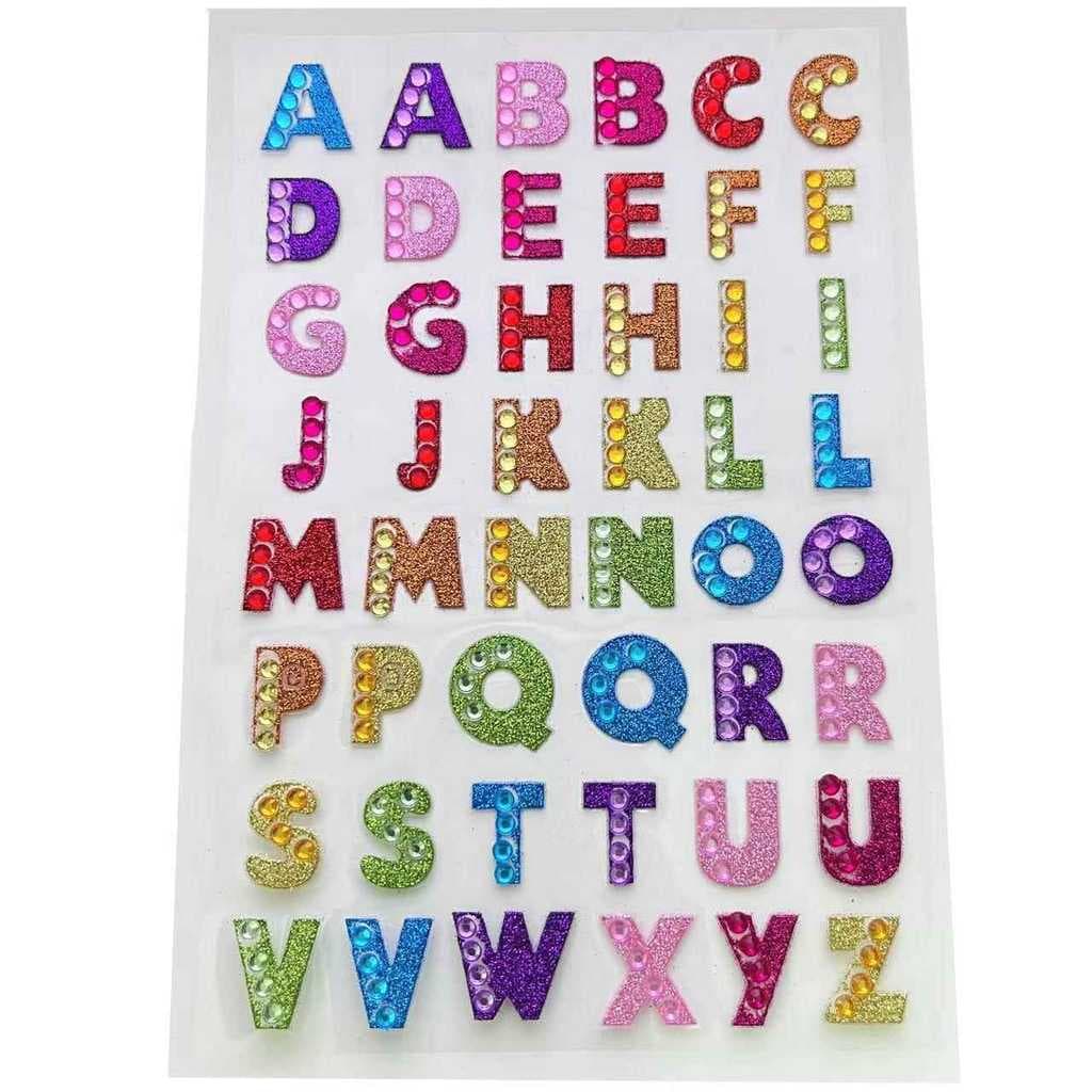 Comércio exterior inglês letras números glitter glitter auto-adesivo adesivos dos desenhos animados adesivos de brinqued