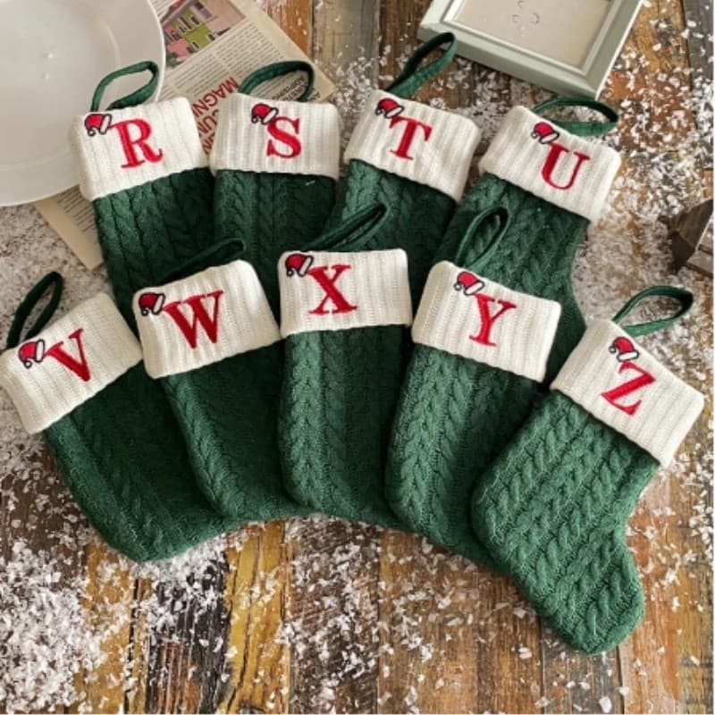 Meias De Natal Tricotadas Floco De Neve Carta Decoração Para Casa 2024 Xmas Tree Ornament Gift Navidad 2024