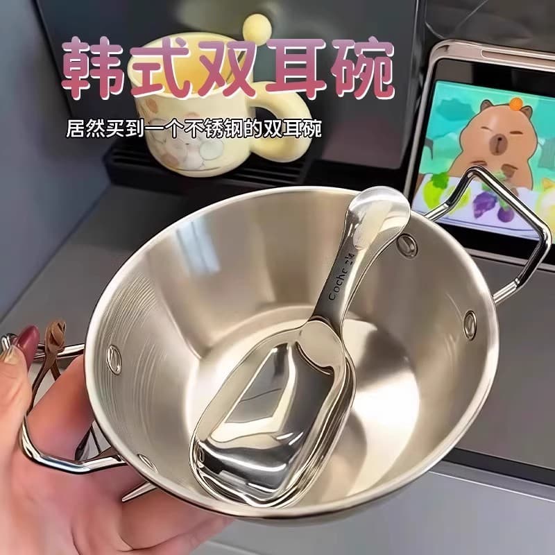 [Estoque pronto] Colher de aço inoxidável com orelha dupla de alto valor Talheres de frutas de desenho animado WJG