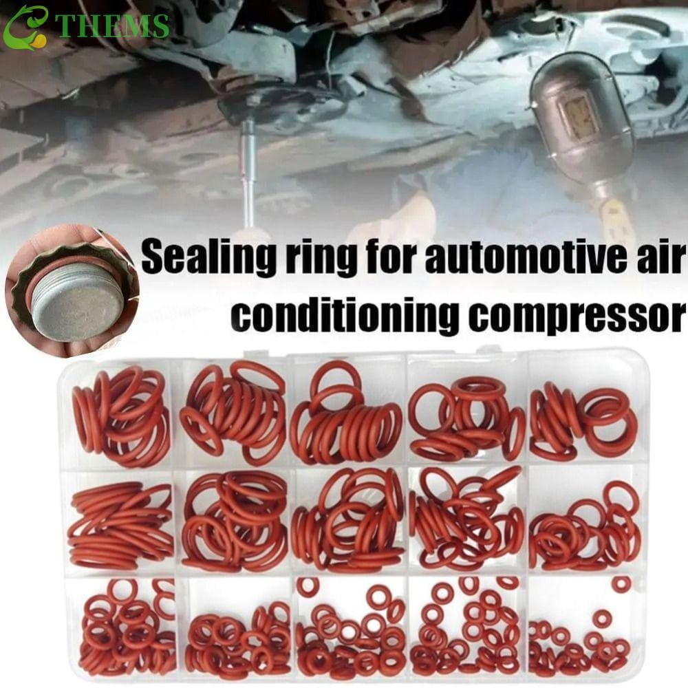 Conjunto De Anel De Vedação De Silicone THEMS 225PCS , Vermelho Resistente A Altas Temperaturas , Óleo