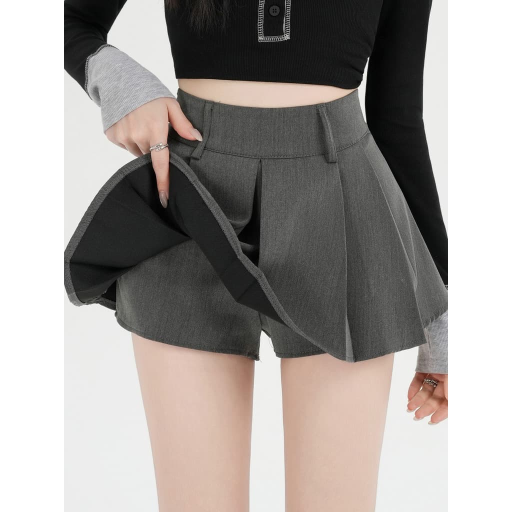 Menina quente cintura alta a linha terno plissado Culottes feminino primavera novo estilo pequeno quadro capa hip envolt