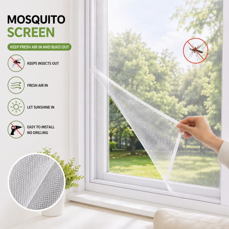 Tela Mosquiteira para Janela Anti Mosquito com Velcro Sem Furo 130x150cm/150x180cm