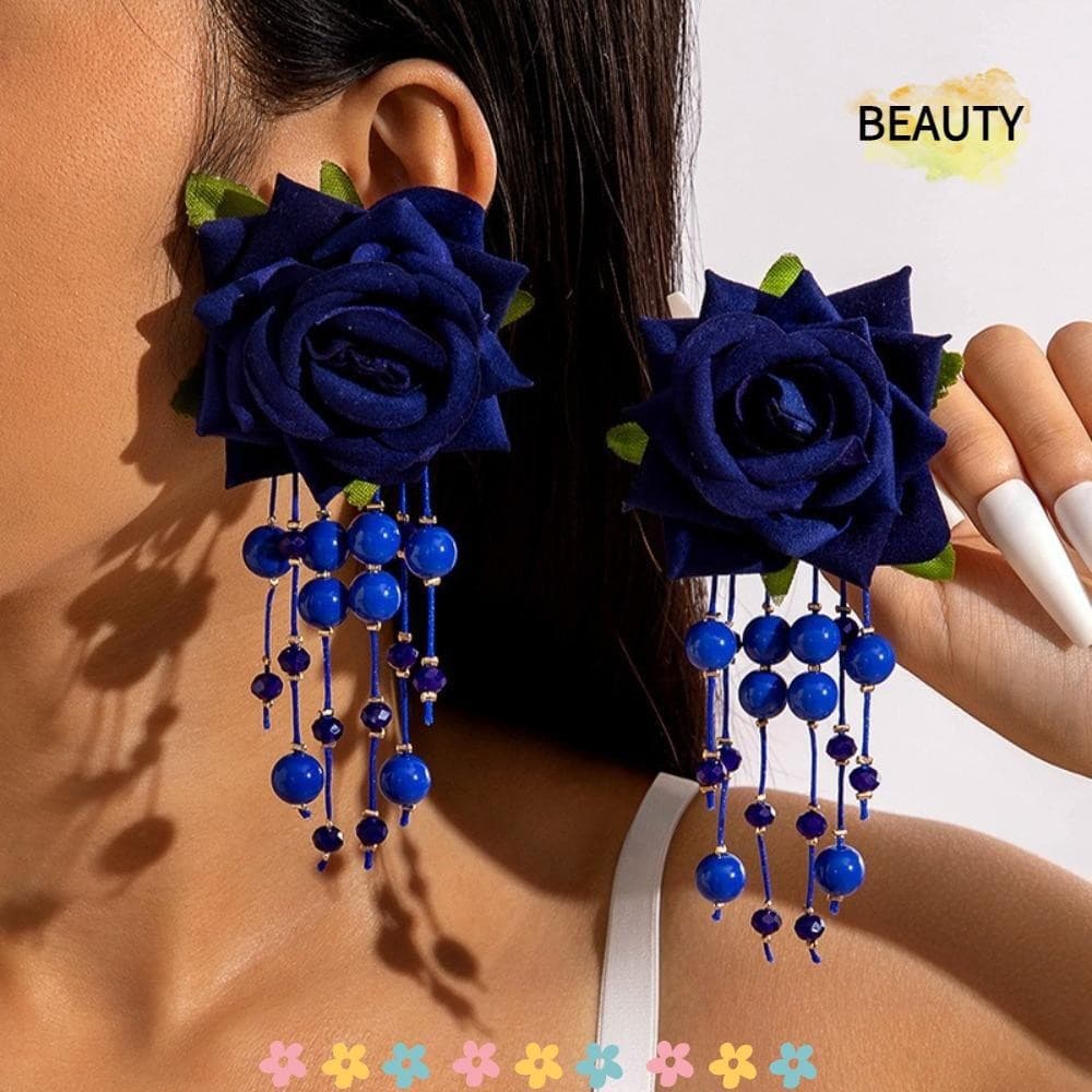 Brincos de Franjas Longas BEAUTYHOMEBR, Joias de Festa com Flores Rosadas, Pingente Multicolorido