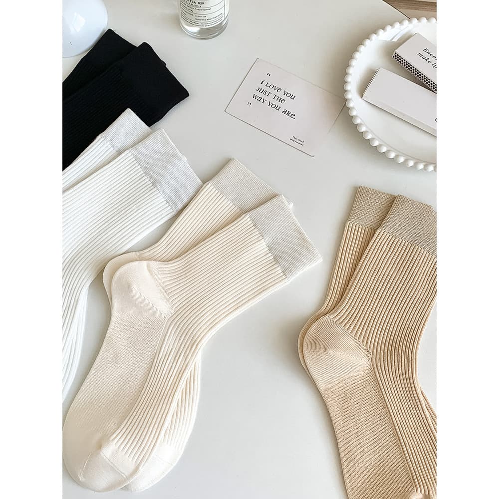 Meias femininas de cor de aveia, meias cano médio, algodão puro, costura desossada, primavera, outono inverno, estilo ja