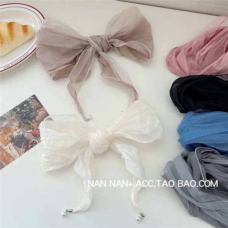 Versão coreana pérola pingente malha oco costura lenço de seda feminino estilo fino protetor solar elegante pequeno cach