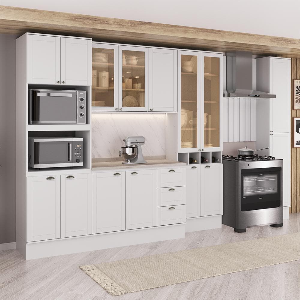 Armário de Cozinha Completa com Balcão Milla Cora Carraro Branco
