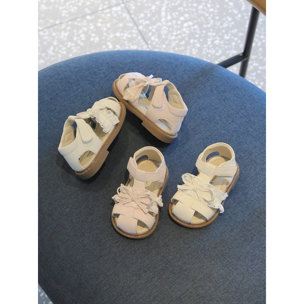 Renda arco meninas princesa sapatos sandálias de couro do bebê verão novo estilo da criança sapatos antiderrapante sola