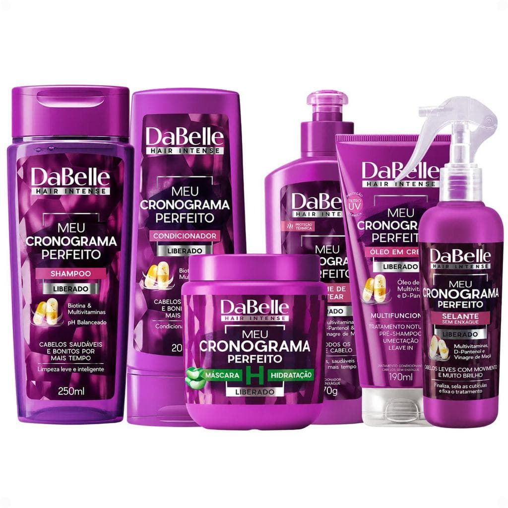 Kit DaBelle Meu Cronograma Perfeito: Shampoo e Cond + Máscara de Hidratação, Creme , Óleo, Selante