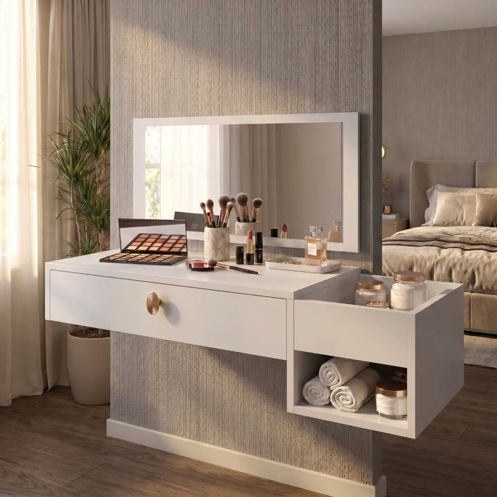 Penteadeira Suspensa Com Espelho E Gaveta Body Splash Make UP Quarto Closet Luxo Nicho Organizadora