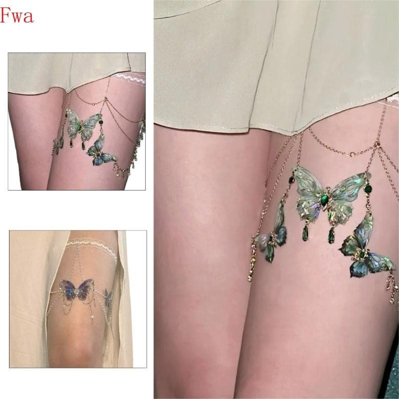 Fwa Borboleta Borlas Coxa Corrente Ajustável Metal Perna Para Meninas Corpo Jóias Acessório Elegante Festa