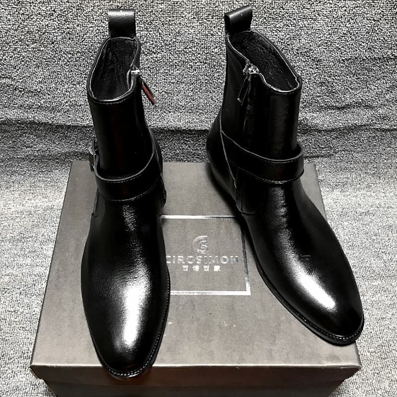 CHELSEA Botas Curtas Masculinas Botas Martin CHELSEA BOTA British Business Formal Wear Couro Genuíno Apontado Sapatos Ma