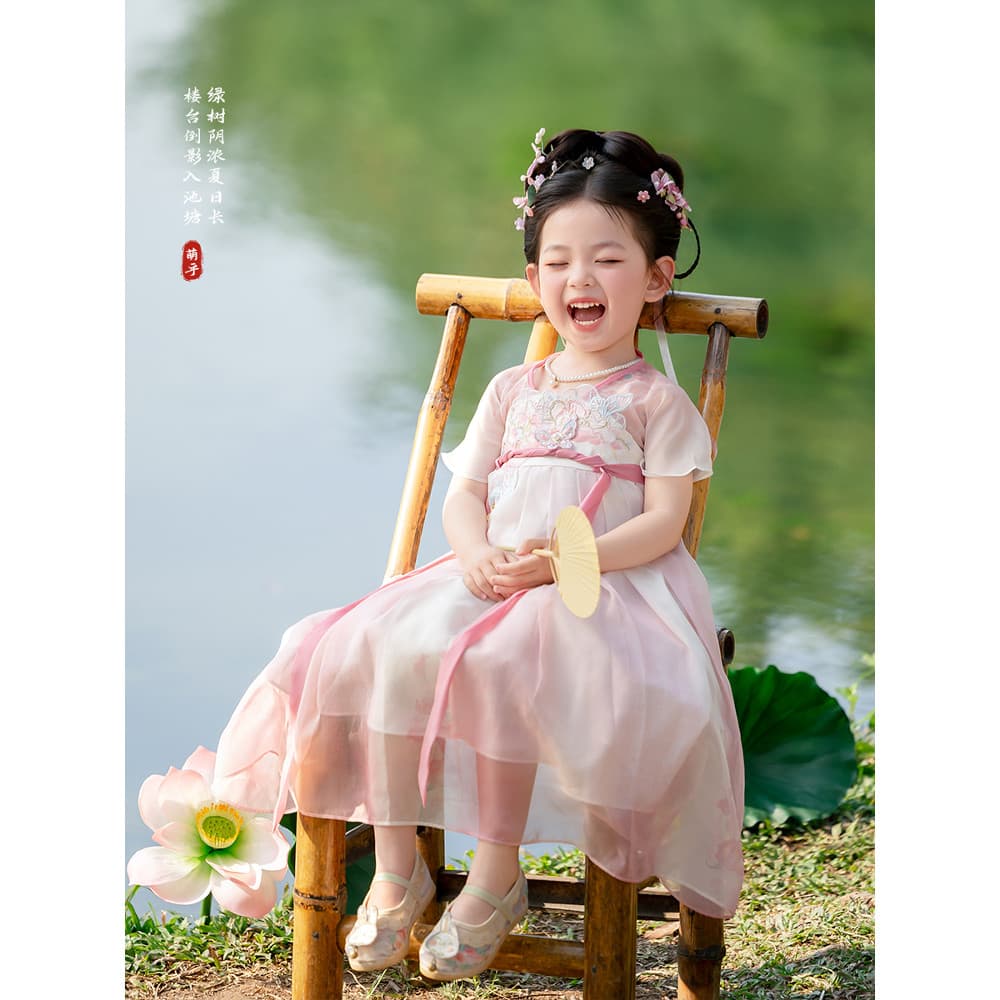 Hanfu meninas 2026 novo estilo roupas de verão crianças antigo Super fada rosa princesa saia bebê estilo chinês bonito T