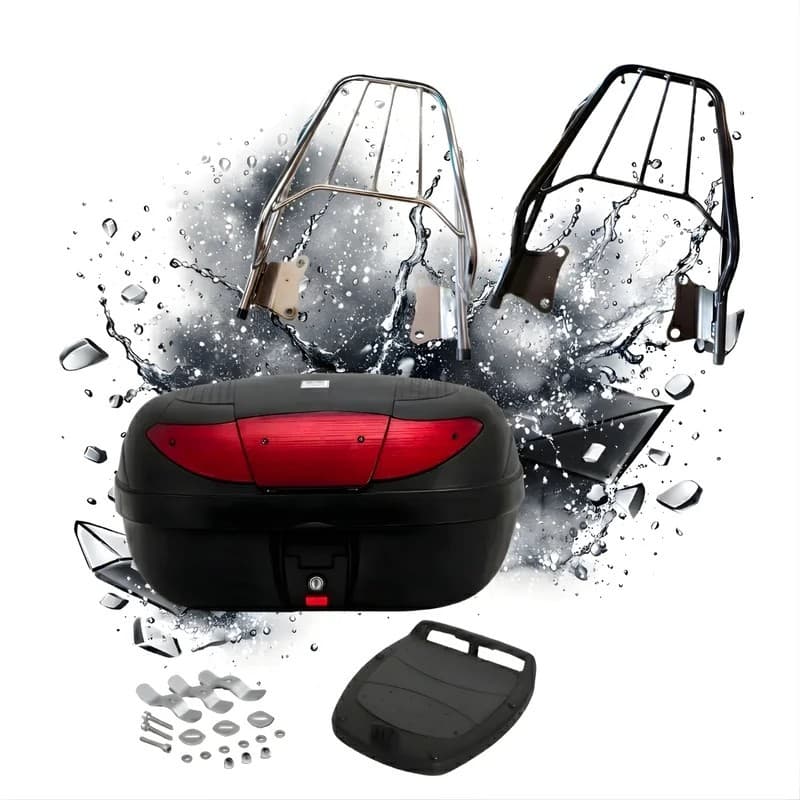 Kit Bagageiro Factor 125 + Baú Bauleto 45 litros 2009 2010 2011 2012 2013 2014 2015 Preto Cromado Pro Tork Original