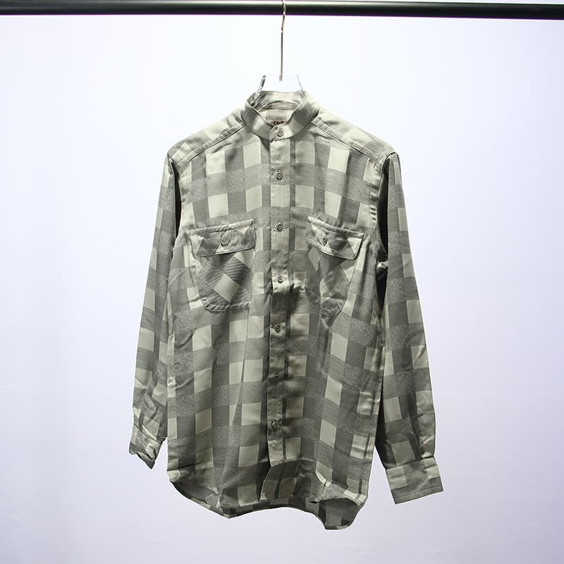 Comércio exterior primavera outono masculino gola alta tamanho grande solto xadrez camisa de manga comprida americano Ca