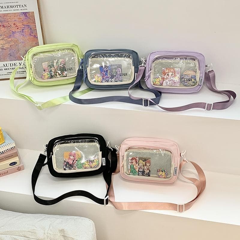 Bolsa Feminina Pequena com Bolso Transparente Tiracolo Ombro e Mão Estilo Casual Yobel.Loja