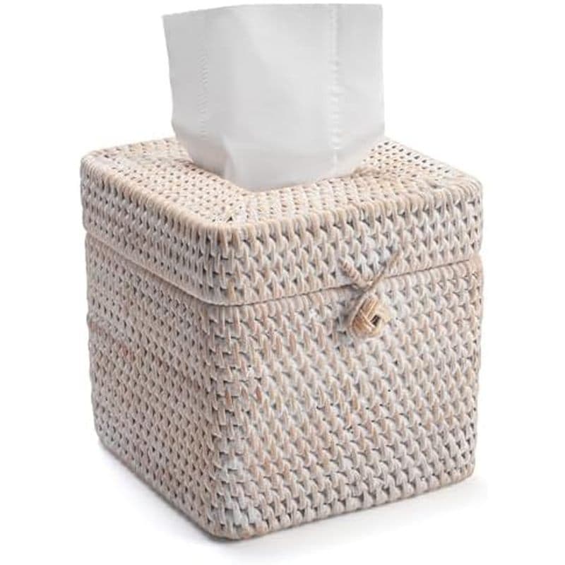 Capa De Caixa De Tecido De Vime Quadrada , Suporte Com Tampa Facial Natural Para Banheiro , Cozinha , Sala De Estar