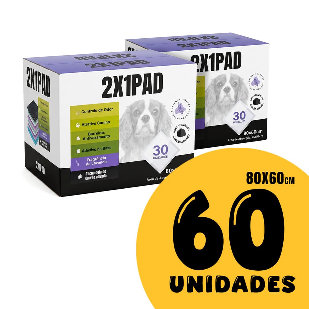 Tapete Higiênico Pet 80x60 2 em 1 Kit 2 Pacotes Lavanda Carvão Ativado Para Cachorro