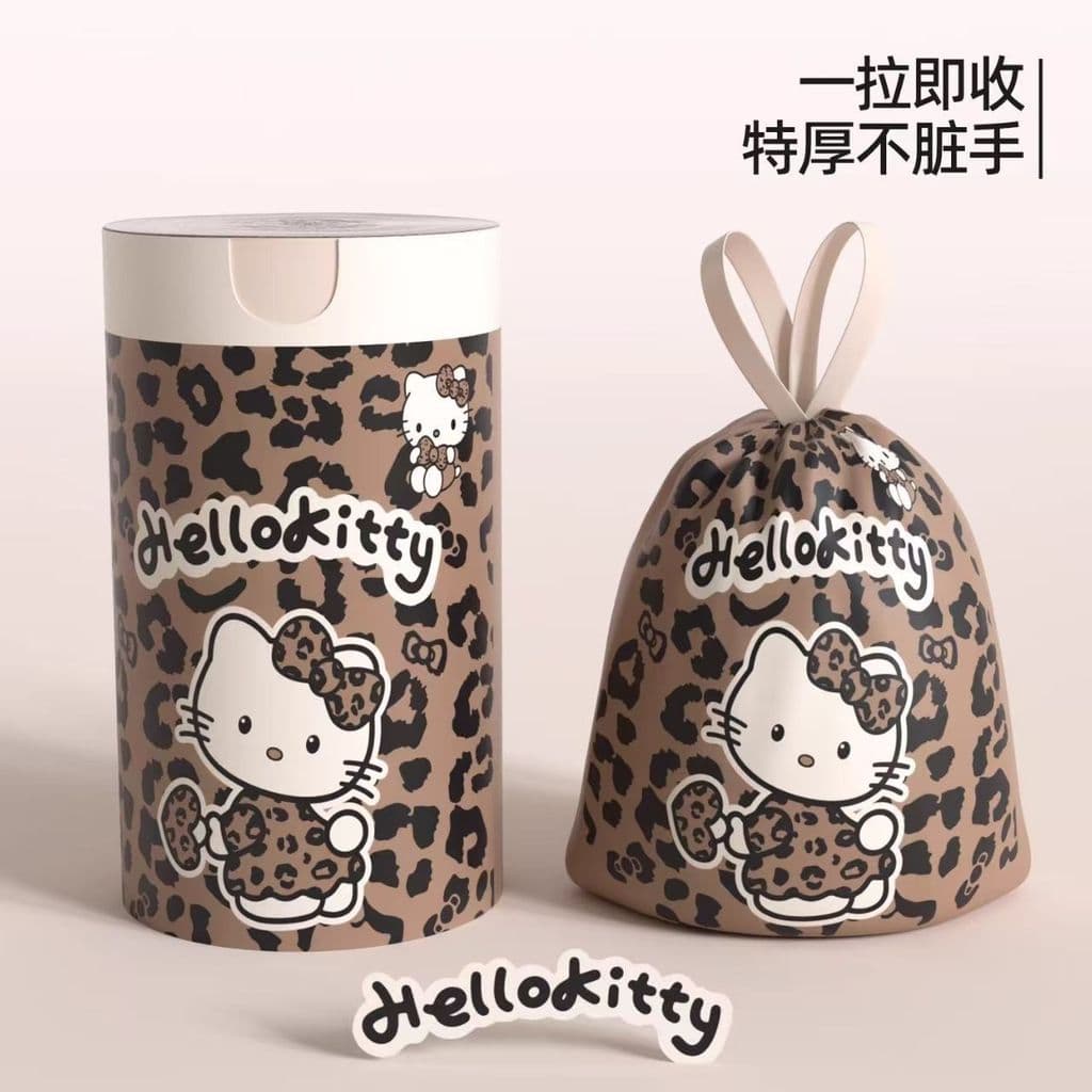 Sacos de lixo KT com estampa de leopardo, resistentes a rasgos, para uso doméstico, ampliados e reforçados, com cordão,