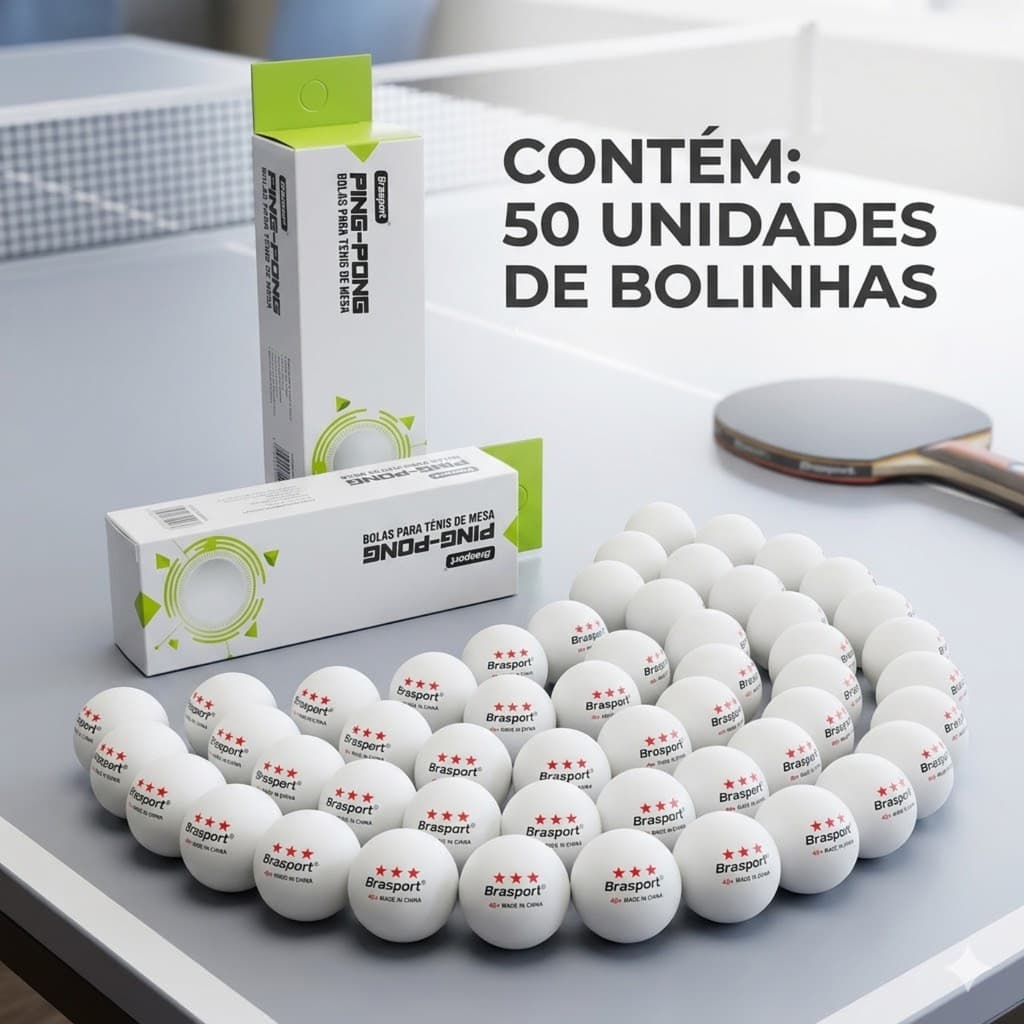 Kit 50 Bolinhas de Ping Pong Tenis de mesa Brasport 3 estrelas