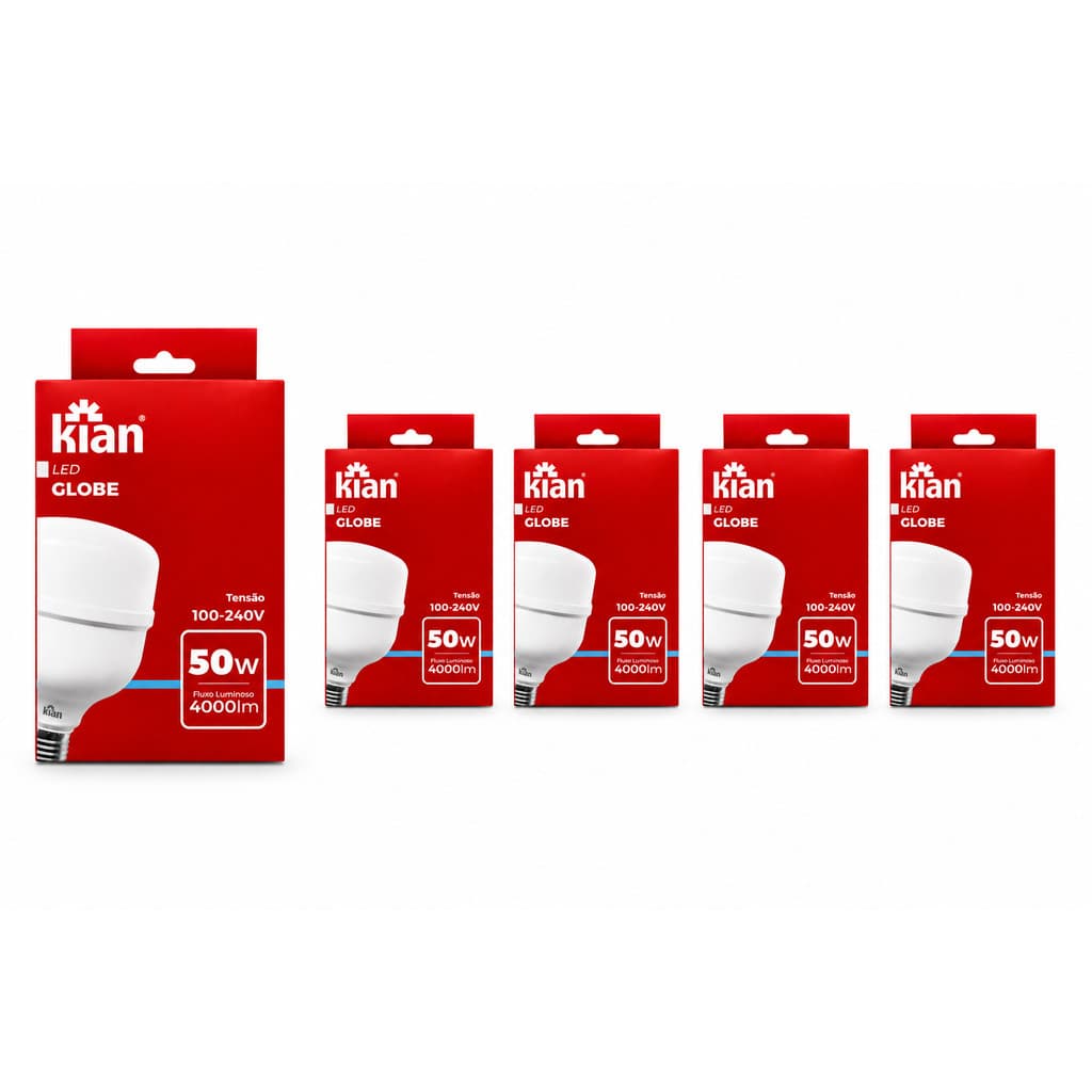 Kit 5 / 3 / 2 Lampadas Led 50w Alta Potencia Bivolt 6500k Branco Frio Kian Iluminação Galpão Super Bulbo Grande Forte
