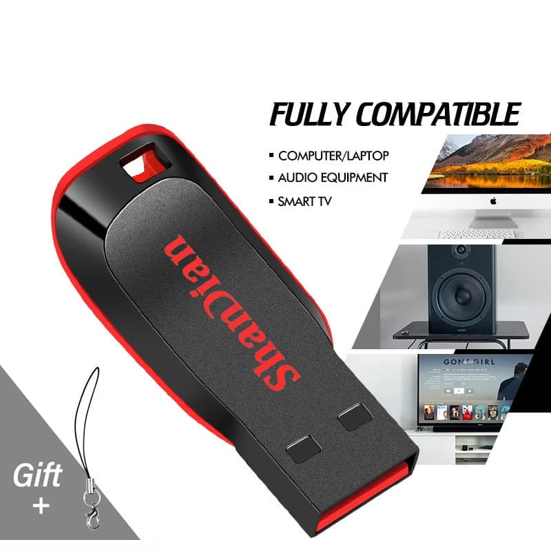 Pen Drives USB 2.0 de Alta Capacidade e Velocidade 128GB 64GB Preto com Chaveiro Grátis, Pen Drive 32GB, Mini Pen Drive