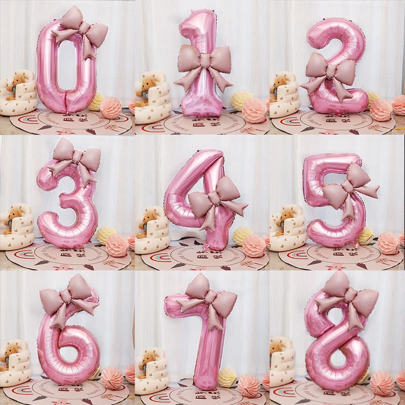 Aniversário Bowknot número balão menina um ano de idade festa cena decoração deusa atmosfera foto adereços