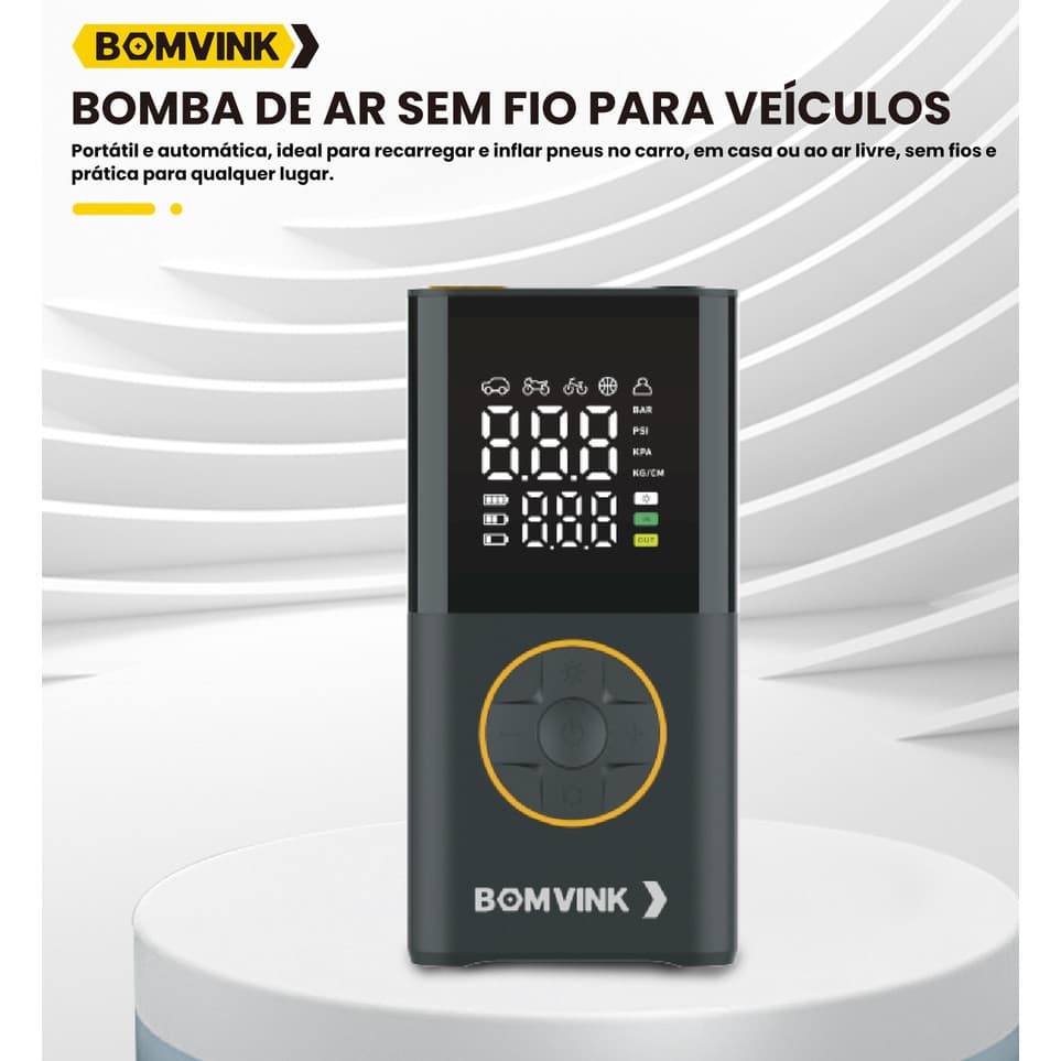 BOM-8907Mini Compressor Bomba De Ar Portátil Led Usb Veicular Carro