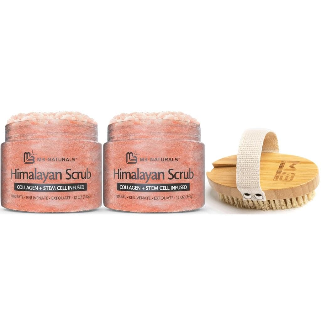 Escova Seca para Esfoliação Corporal, para Celulite e Firmeza do Corpo & Esfoliante de Sal do Himalaia para Pés, Mãos e