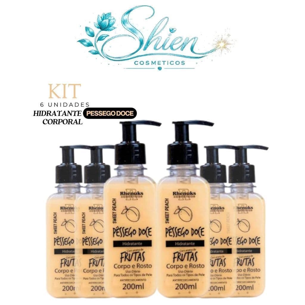 Kit 6 Hidratante Corporal Corpo e Rosto Pessego  200ml Rhenuks (Afilhado)