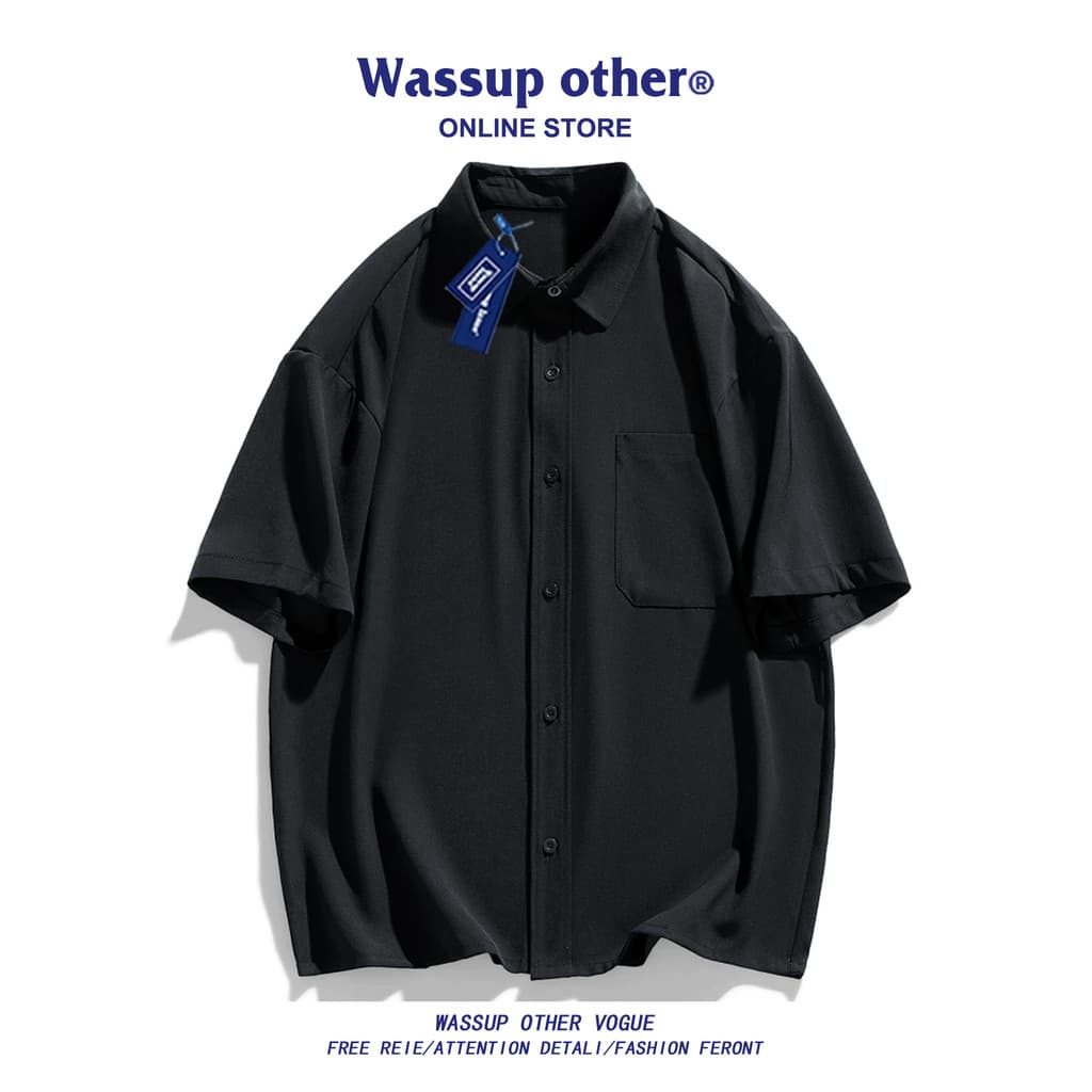 WASSUP OUTRO Macacão Americano Camisa de Manga Curta Masculina Verão Solta High-End Camisa Casual Jaqueta Masculina