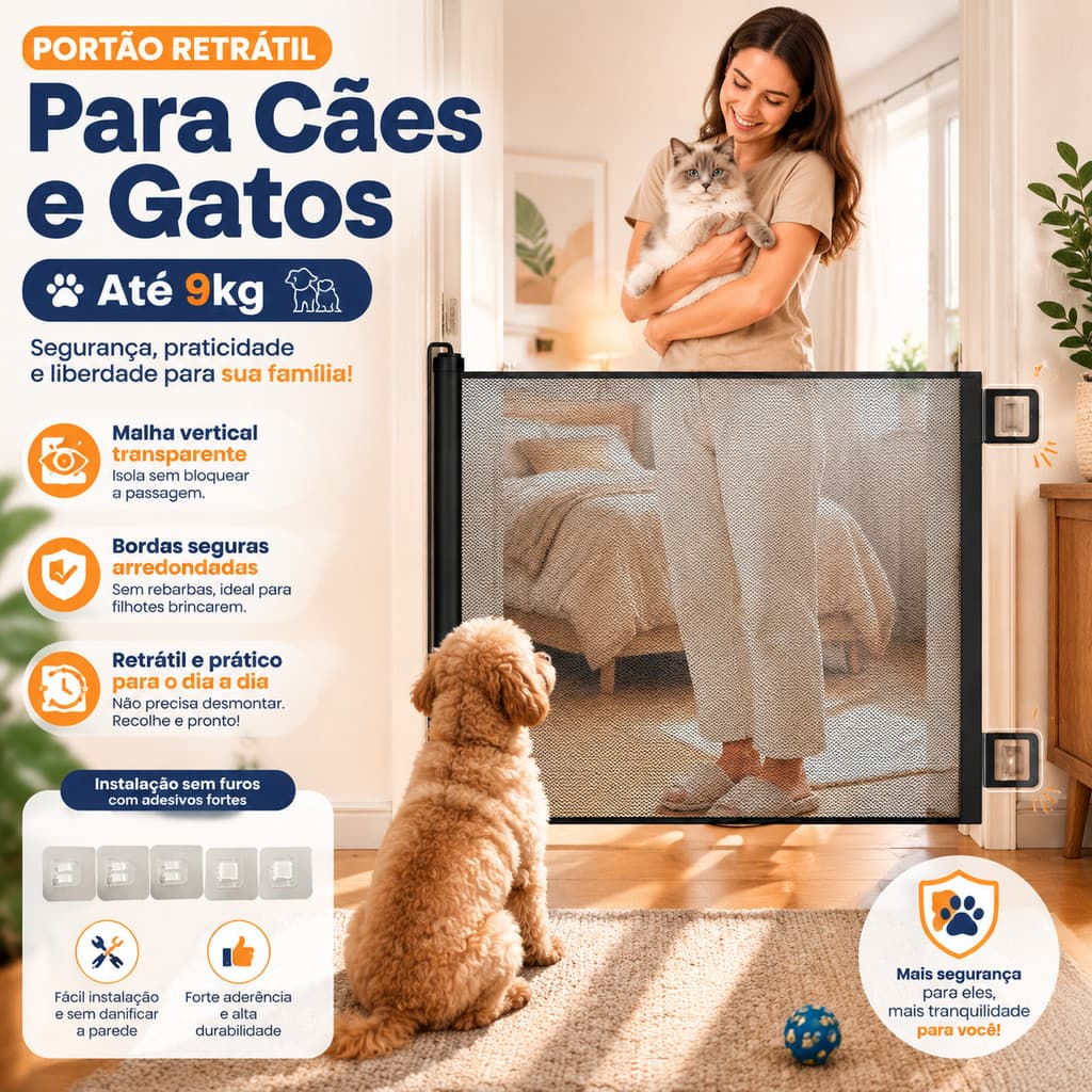 Portão Retrátil de Segurança sem Ocupar Espaço Ajustável para Isolar Pets com Instalação Rápida em Casa Porta e Escada