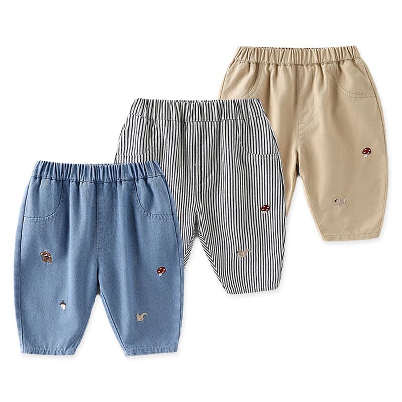 Crianças bordado cenoura calças 2026 novo estilo outono meninos moda dos desenhos animados Jeans na moda bebê listrado c