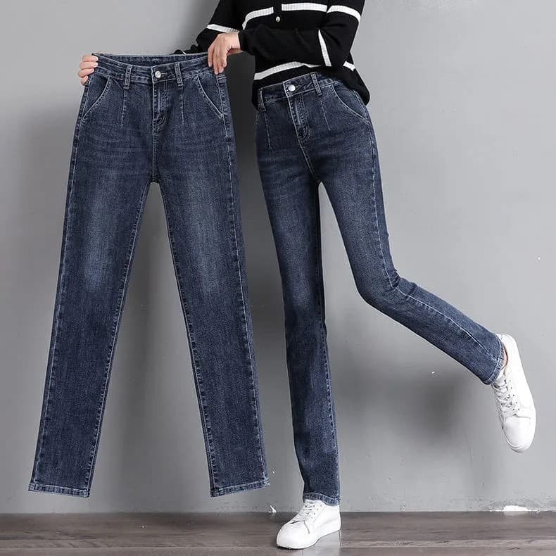 Reta tamanho grande cintura alta estiramento pequeno Jeans reto feminino novo estilo solto mais magro olhar All-Match az