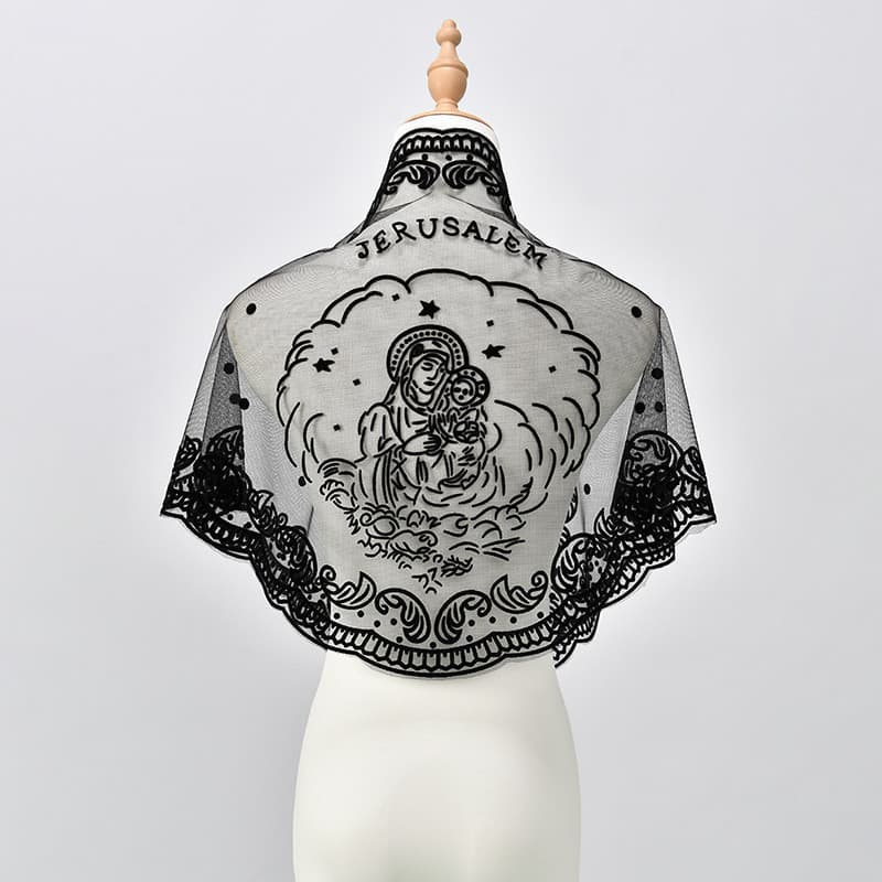 Véu De Igreja Mantilla Coberturas De Cabeça Triangular Virgem E Criança Bordado Massa Católica Vintage Para Mulheres