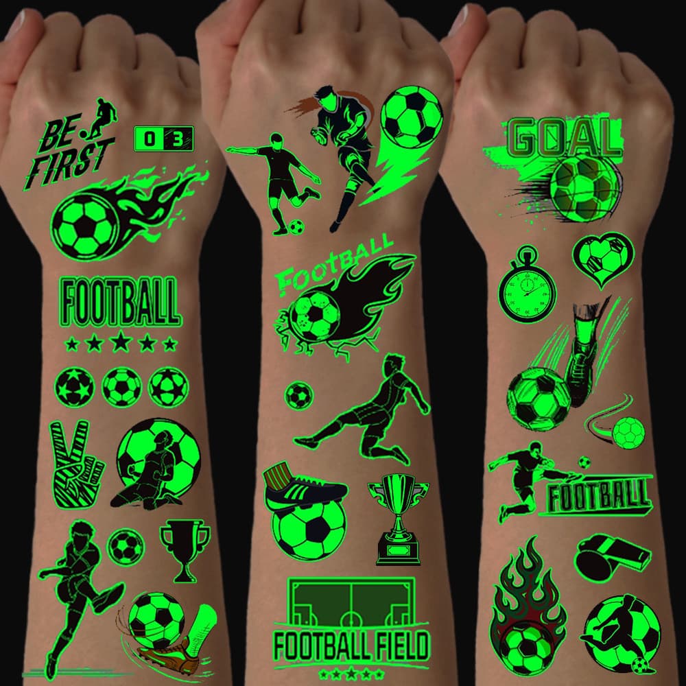 【Segurança Infantil】Tatuagem De Futebol Noturna | Adesivos Para Pele/Festa/Copa Do Mundo | Futebol/Evento/Face