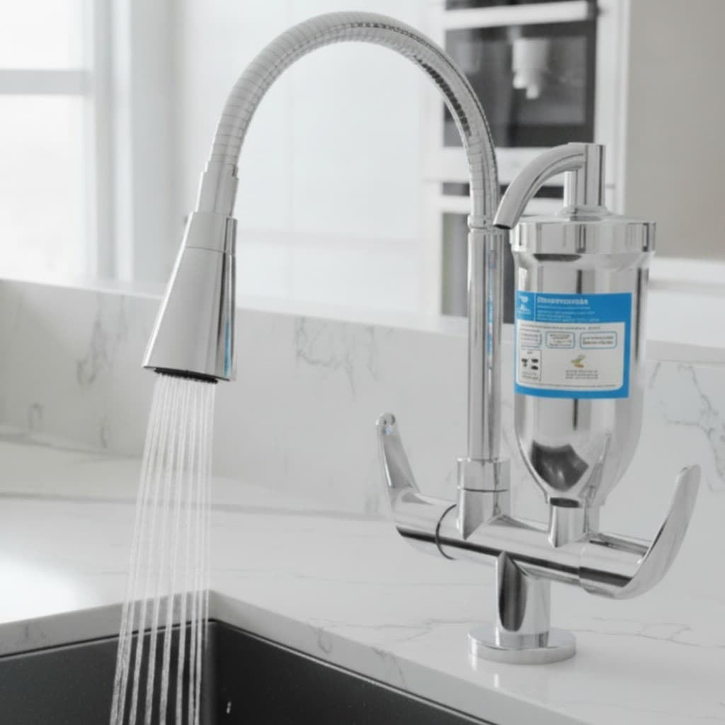 Torneira Filtro Cozinha Inox Cromado purificador Vela Carvão Ativado bancada bica Flexivel 2 jatos