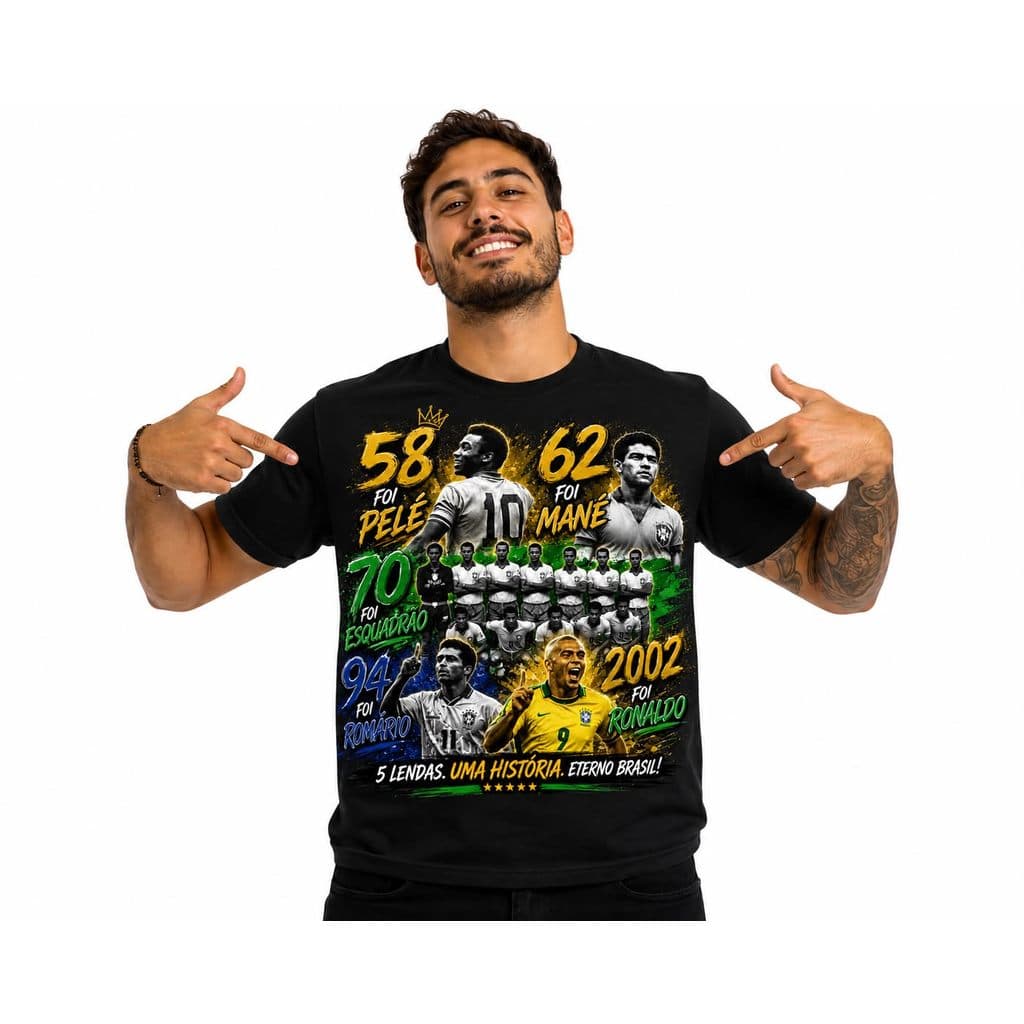 Camiseta Brasil 5 Lendas Masculina Unissex Camisa de 100% Algodão
