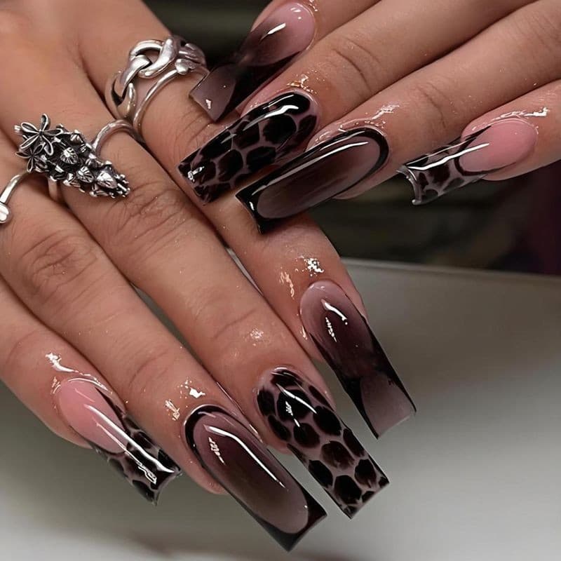 Usando unhas com estampa de leopardo, tubo de água longo, Manicure para meninas quentes, unhas