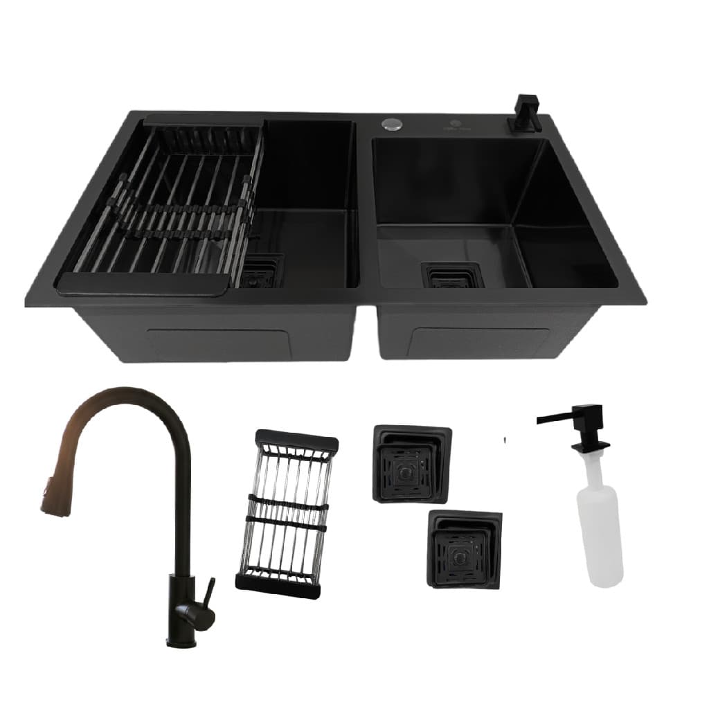 Cuba Gourmet Dupla Inox Preta com Torneira Extensível