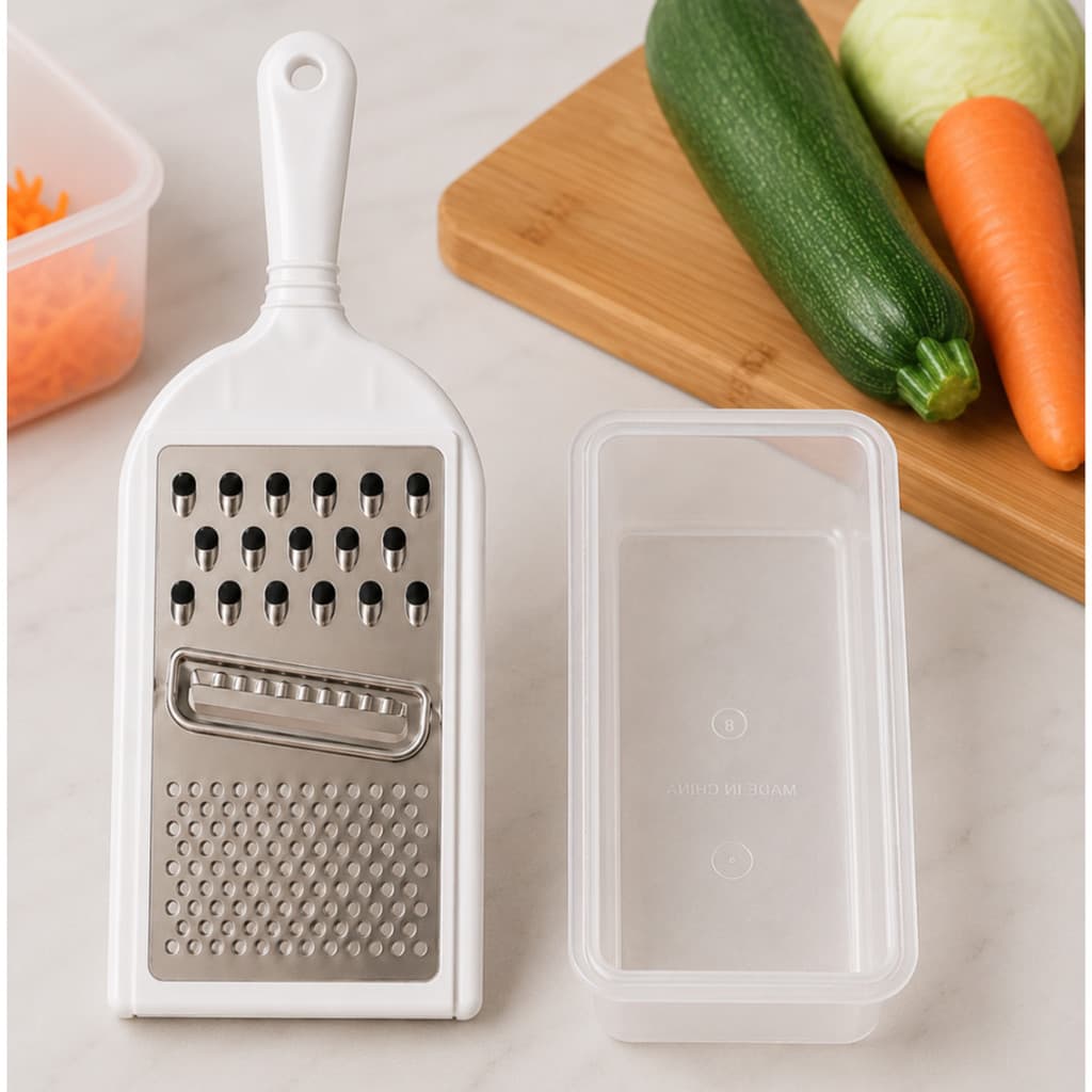 Ralador Fatiador Manual Legumes Com Recipiente Coletor 350ml Para Cenoura Pepino Queijo E Beterraba