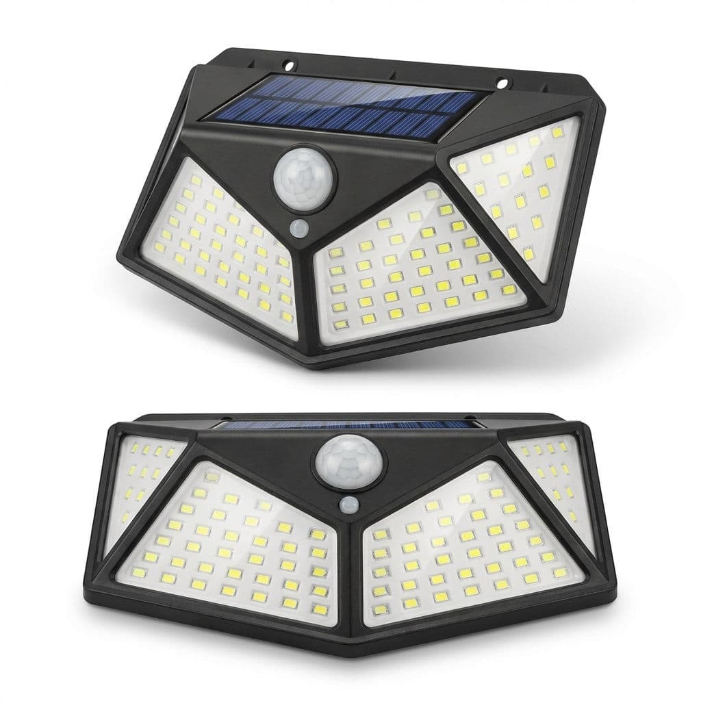 Luminaria Solar 100 Leds Parede Sensor Presenca Externo A Prova Dagua Jardim Muro Refletor Forte 20w