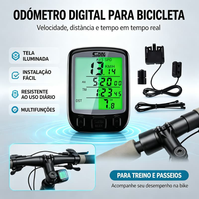 2 Peças Velocímetro Cronômetro Bicicleta Luz Noturna Prova D'água Medidor Kit Farol Bike