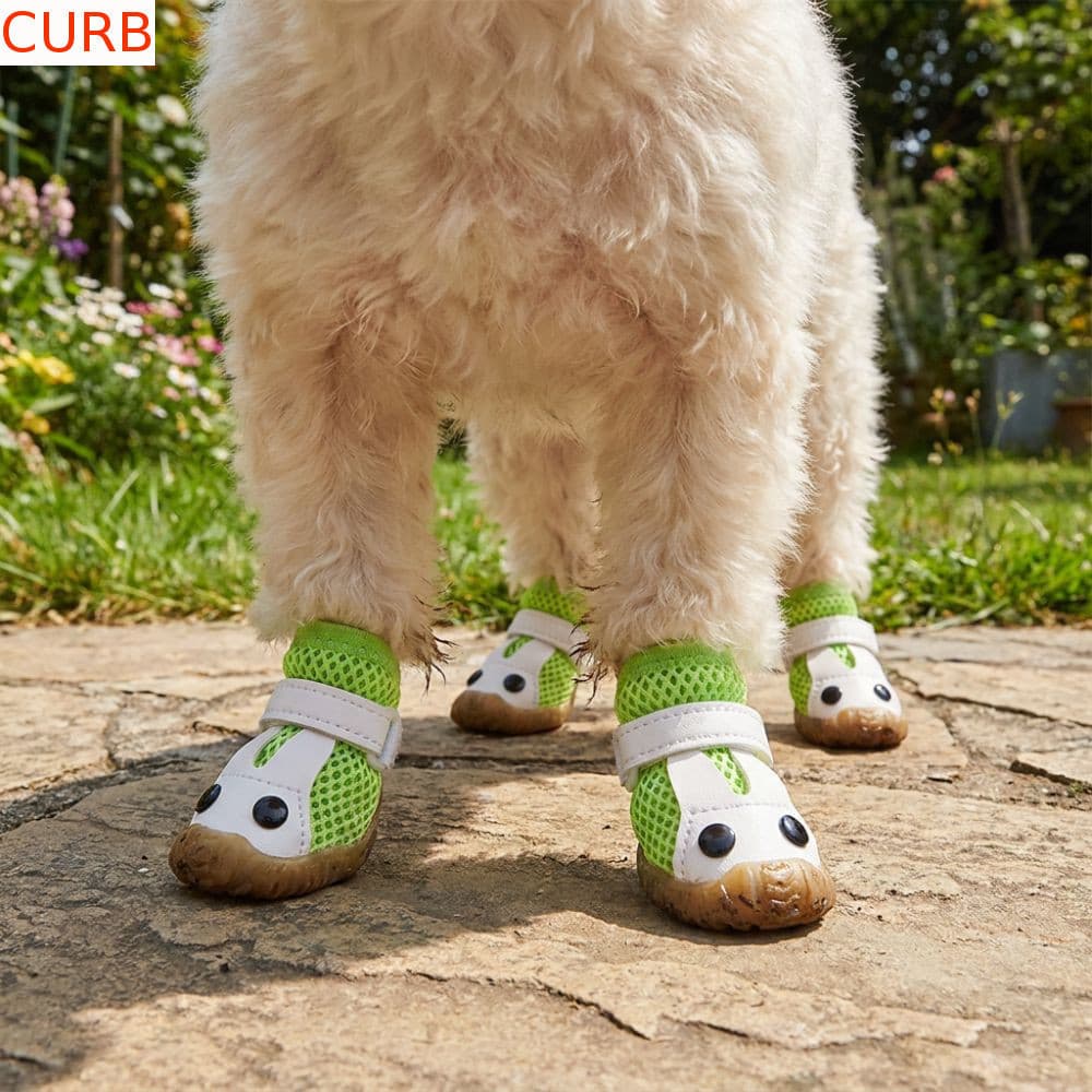 CURB 4 Unidades De Sapatos De Malha Para Cães , Rede Respiráveis Antiderrapantes Protetores De Com Alça Ajustável